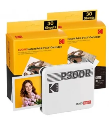 Kodak Mini 3 Retro Pack de Impresora Fotografica Portatil Bluetooth + 60 Hojas de Papel Fotografico - Formato de Impresion 7.62x
