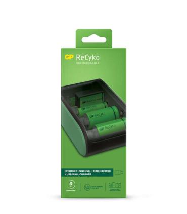 GP ReCyko Cargador USB Universal - Carga Pilas: AA, AAA, C, D y 9V