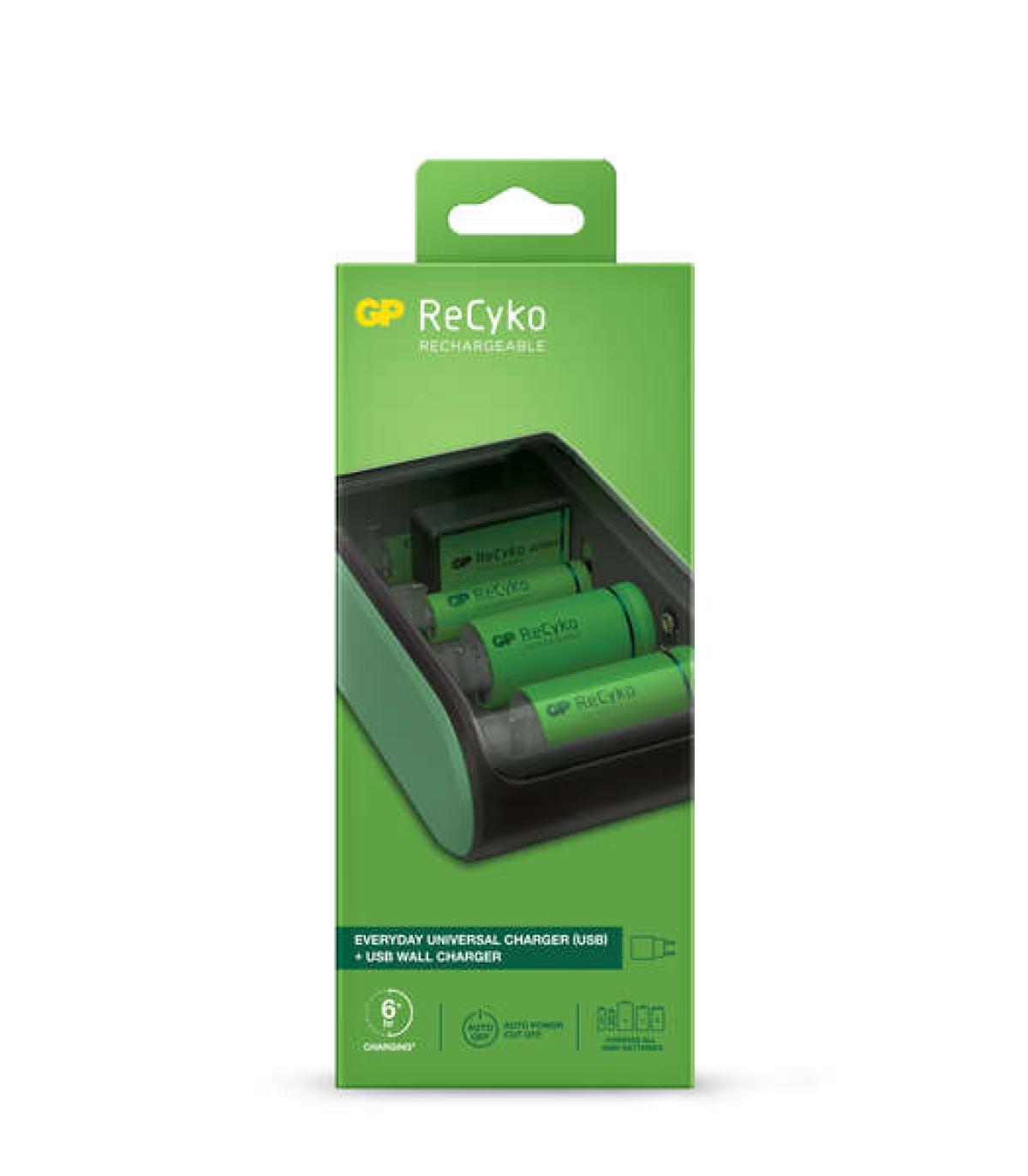 GP ReCyko Cargador USB Universal - Carga Pilas: AA, AAA, C, D y 9V