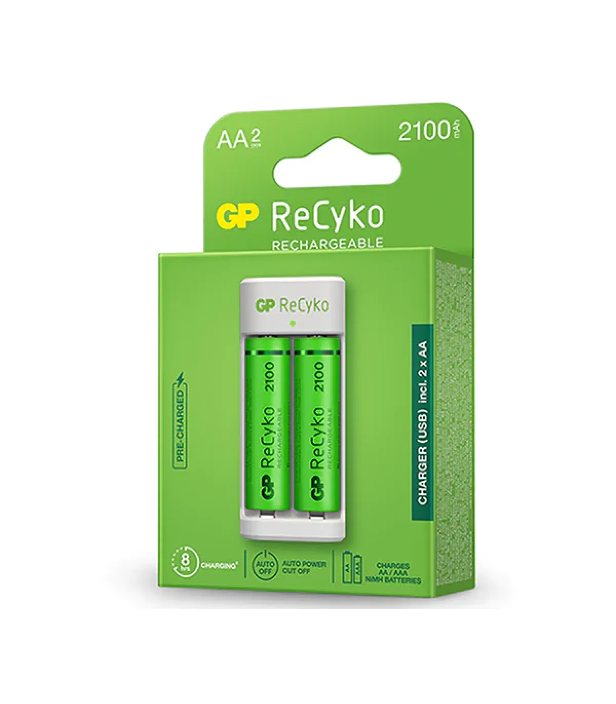 GP ReCyko Pack de Cargador USB + 2 Pilas Recargables 2100mAh AA