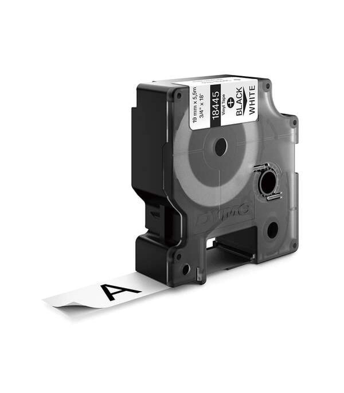 Dymo ID1-19 18445 Cinta de Etiquetas de Vinilo Industrial Original para Rotuladora - Texto negro sobre fondo blanco - Ancho 19mm