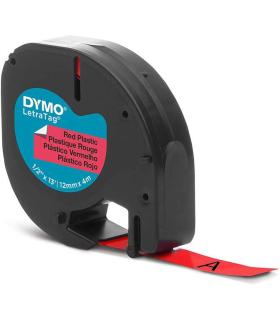 Dymo LetraTag S0721630 Cinta de Etiquetas Original para Rotuladora - Texto negro sobre fondo rojo - Ancho 12mm x 4 metros (91203