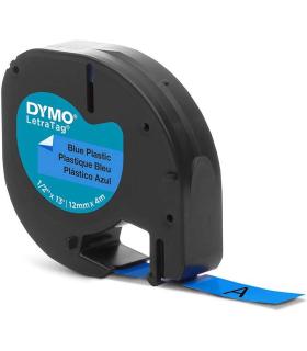 Dymo LetraTag S0721650 Cinta de Etiquetas Original para Rotuladora - Texto negro sobre fondo azul - Ancho 12mm x 4 metros (91205