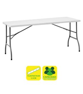 Sungarden Mesa de Resina Plegable 152x70x74cm 3.5cm - Color Blanco