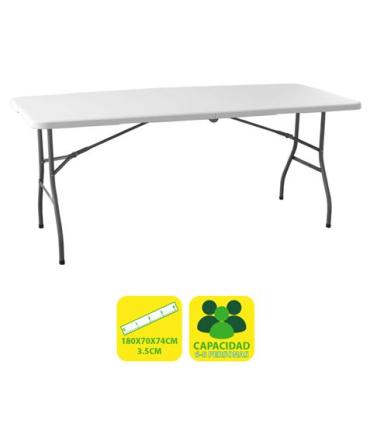 Sungarden Mesa de Resina Plegable 180x70x74cm 3.5cm - Color Blanco