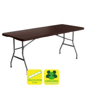 Sungarden Mesa de Resina Plegable Efecto Ratan 180x74x74cm 3.5cm - Color Marron