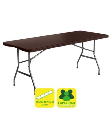 Sungarden Mesa de Resina Plegable Efecto Ratan 180x74x74cm 3.5cm - Color Marron