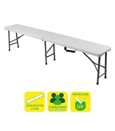 Sungarden Banco de Resina Plegable 180x29x43cm 3.5cm - Color Blanco