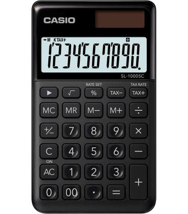 Casio SL-1000SC Calculadora de Bolsillo - Pantalla Extragrande de 10 Digitos - Alimentacion Solar y Pilas - Color Negro