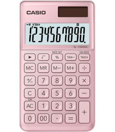Casio SL-1000SC Calculadora de Bolsillo - Pantalla Extragrande de 10 Digitos - Alimentacion Solar y Pilas - Color Rosa