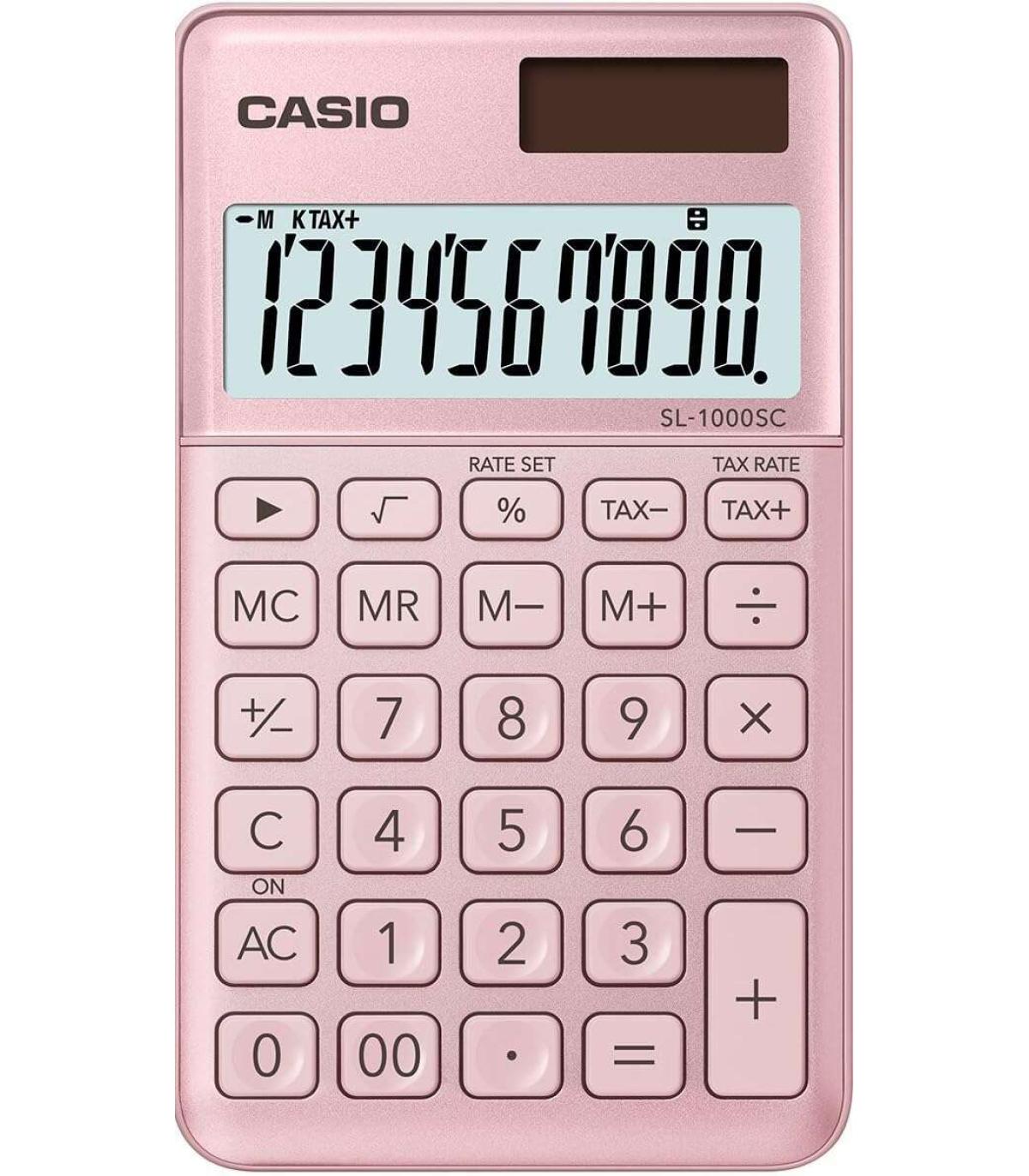 Casio SL-1000SC Calculadora de Bolsillo - Pantalla Extragrande de 10 Digitos - Alimentacion Solar y Pilas - Color Rosa