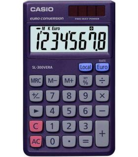 Casio SL-300VERA Calculadora de Bolsillo - Pantalla LC Extragrande de 8 Digitos - Funcion Conversor de Euros - Color Azul Oscuro