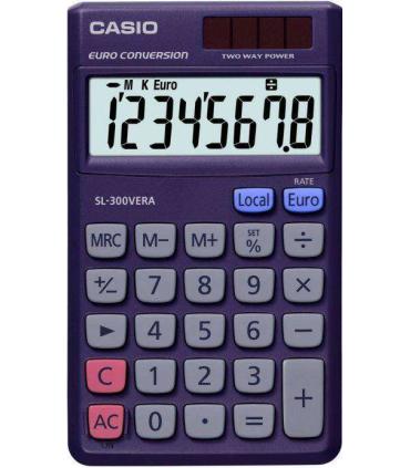 Casio SL-300VERA Calculadora de Bolsillo - Pantalla LC Extragrande de 8 Digitos - Funcion Conversor de Euros - Color Azul Oscuro