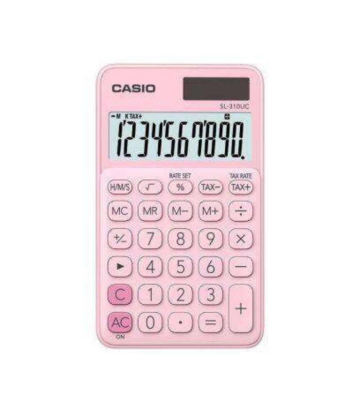 Casio SL-310UC Calculadora de Bolsillo - Calculo de Impuestos - Pantalla LCD de 10 Digitos - Solar y Pilas - Color Rosa