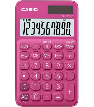 Casio SL-310UC Calculadora de Bolsillo - Calculo de Impuestos - Pantalla LCD de 10 Digitos - Solar y Pilas - Color Rojo