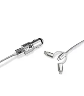 Subblim Cargador de coche doble USB - Longitud 1m - Carga rápida hasta 2.400Amp/12W - Exterior de fibra de nailon resistente ..