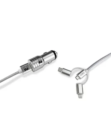 Subblim Cargador de coche doble USB - Longitud 1m - Carga rápida hasta 2.400Amp/12W - Exterior de fibra de nailon resistente ..