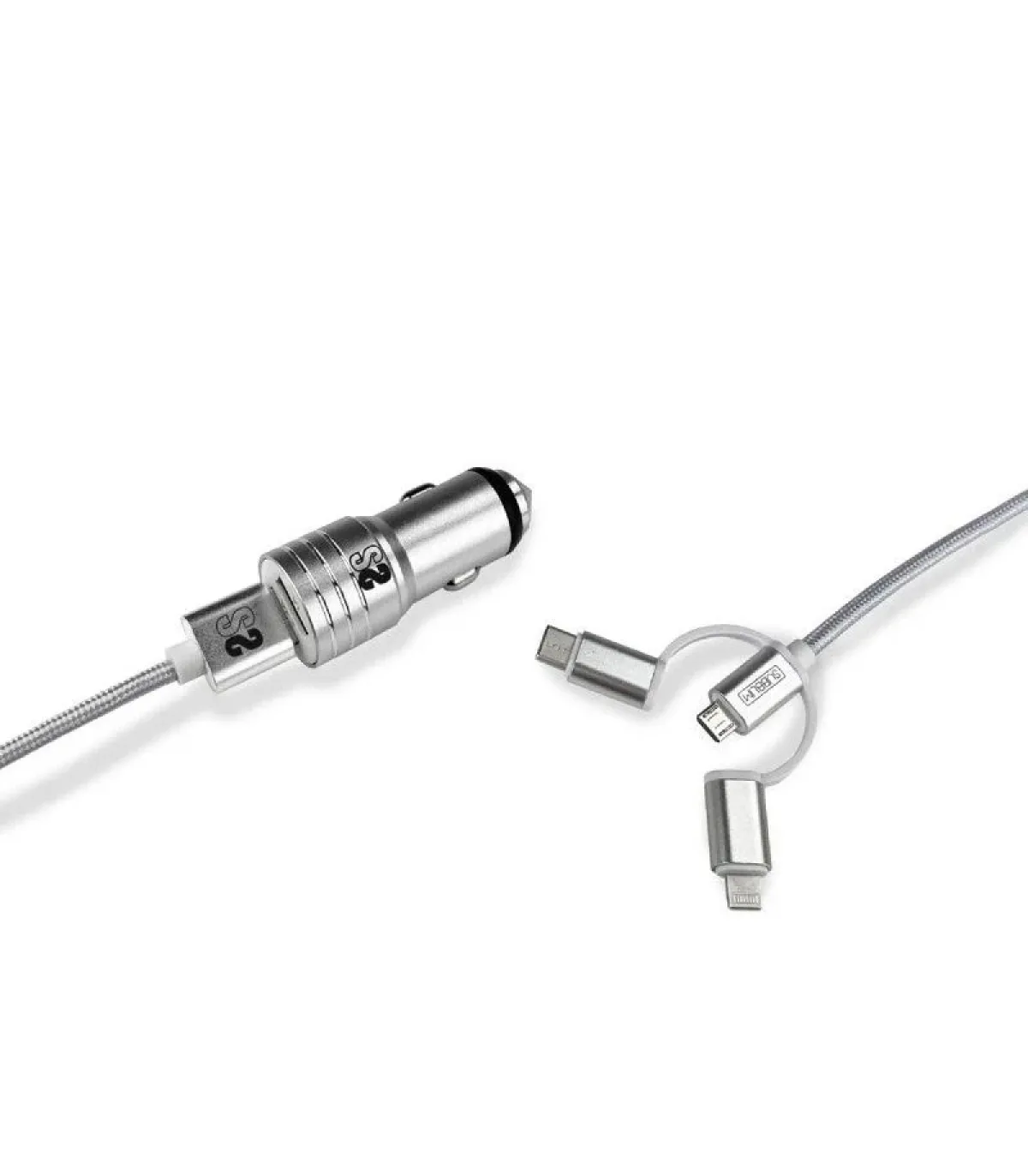 Subblim Cargador de coche doble USB - Longitud 1m - Carga rápida hasta 2.400Amp/12W - Exterior de fibra de nailon resistente ..