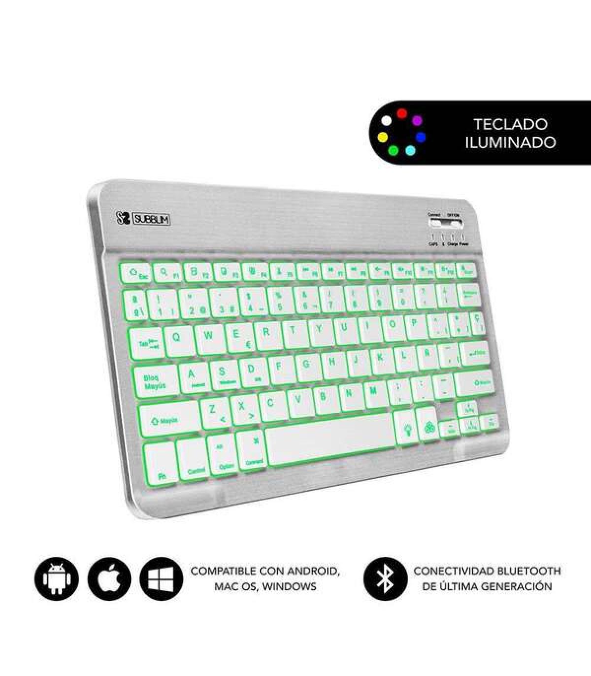 Subblim Teclado Smart Backlit Bt - Conectividad Bluetooth 30 - Iluminacion Ajustable en 7 Colores - Diseño Delgado de 6mm - Tecn