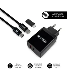 Subblim Cargador doméstico de 2 puertos - 25W - Carga rápida PD 3.0/2.0/Quick Charge 3.0 4.0 2.0 - Cable USB C reversible - Colo
