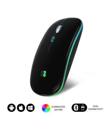Subblim Raton LED Dual Flat - Conectividad Dual - Tecnologia Silent Click - Iluminacion LED en 7 Colores - Color Negro
