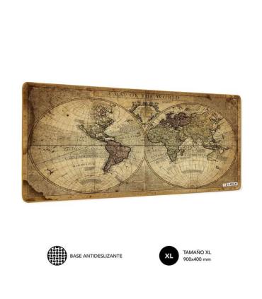 Subblim Alfombrilla de Escritorio Mapa Del Mundo Vintage - Tamaño 900x400x3mm - Espacio para Raton y Teclado - Resistente al Agu