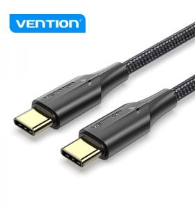 Vention Cable USB-C Macho a USB-C Macho 3A 60W LED - 1m - Algodon Trenzado Negro