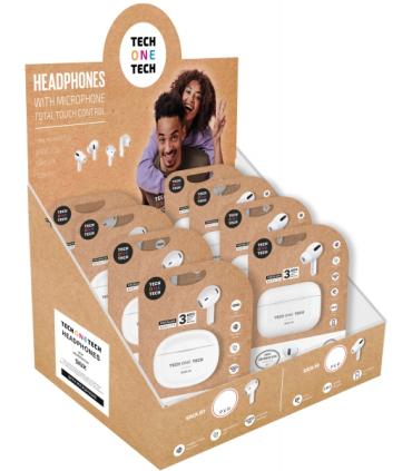 TechOneTech Expositor de 8 Auriculares Inalambricos Bluetooth TWS - Sonido HI-FI - 4 Modelos con Almohadilla y 4 Modelos sin Alm