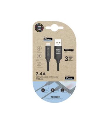 TechOneTech Cable USB-A Macho a Lightning Macho 1m - Recubierto de Nylon Trenzado