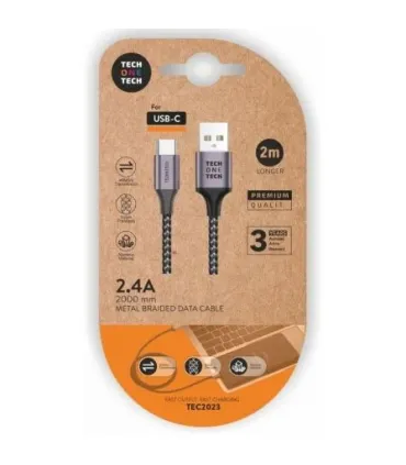 TechOneTech Cable USB-A Macho a USB-C Macho 2m - Recubierto de Nylon Trenzado