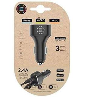 TechOneTech Cargador Doble de Coche USB-A - Alto Rendimiento