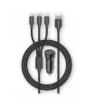 TechOneTech Cargador de Coche 2x USB-A + Cable 3 en 1 MicroUSB, Lightning y USB-C - Color Negro