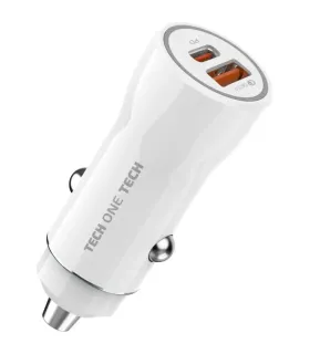 TechOneTech Cargador de Coche 1x USB-A, 1x USB-C - Salida max. 38W - Color Blanco