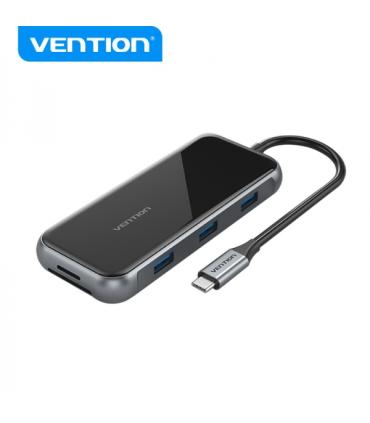 Vention Docking Station 9 en 1 USB-C a HDMI 4K/USB3.0x3/RJ45/SD/TF/TRRS 3.5mm/PD - 0.15m - Color Gris Espejo