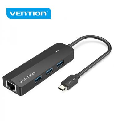 Vention HUB 5 en 1 USB-C a 3xUSB3.0/RJ45/Micro B Powered - 0.15m - Color Negro