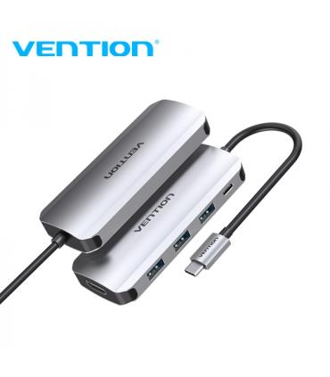 Vention Docking Station 5 en 1 USB-C a HDMI 4K/3xUSB3.0/PD - 0.15m - Color Gris Metalizado