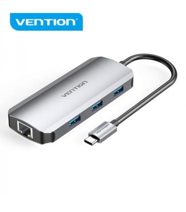 Vention Docking Station 6 en 1 USB-C a HDMI 4K/3xUSB3.0/RJ45/PD100W - 0.15m - Color Gris