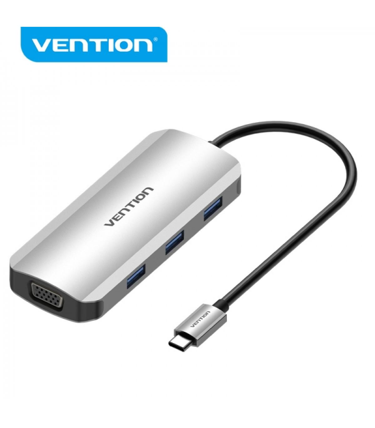Vention Docking Station 6 en 1 USB-C a HDMI/VGA/3xUSB3.0/PD100W - 0.15m - Color Gris