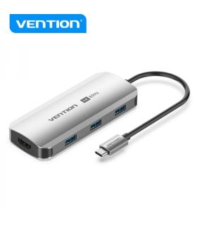 Vention Docking Station 5 en 1 USB-C a HDMI/3xUSB3.0/PD - 0.15m - Aluminio Gris