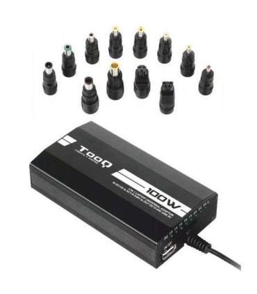 Tooq Cargador Universal para Portatil 100W - USB - 12 Adaptadores - Voltaje 12-24V - Indicador LED