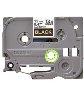 Brother TZe334 Cinta Laminada Original de Etiquetas - Texto dorado sobre fondo negro - Ancho 12mm x 8 metros