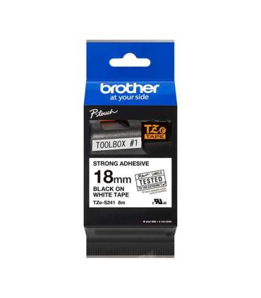 Brother TZeS241 Cinta Laminada Super Adhesiva Original de Etiquetas - Texto negro sobre fondo blanco - Ancho 18mm x 8 metros