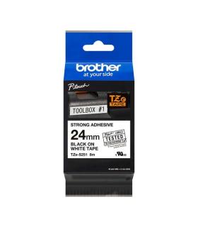 Brother TZeS251 Cinta Laminada Super Adhesiva Original de Etiquetas - Texto negro sobre fondo blanco - Ancho 24mm x 8 metros