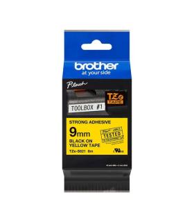 Brother TZeS621 Cinta Laminada Super Adhesiva Original de Etiquetas - Texto negro sobre fondo amarillo - Ancho 9mm x 8 metros