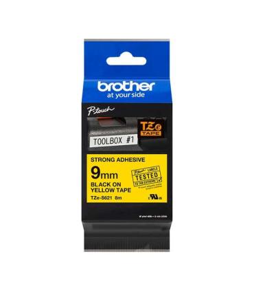 Brother TZeS621 Cinta Laminada Super Adhesiva Original de Etiquetas - Texto negro sobre fondo amarillo - Ancho 9mm x 8 metros