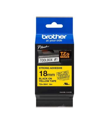 Brother TZeS641 Cinta Laminada Super Adhesiva Original de Etiquetas - Texto negro sobre fondo amarillo - Ancho 18mm x 8 metros