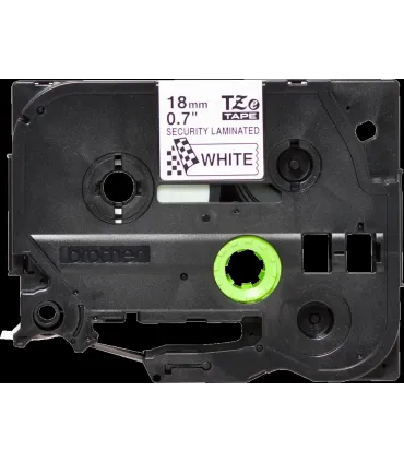 Brother TZeSE4 Cinta Laminada de Seguridad Original de Etiquetas - Texto negro sobre fondo blanco - Ancho 18mm x 8 metros