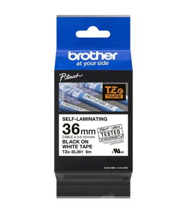 Brother TZeSL261 Cinta Autolaminada Original - Texto Negro sobre Fondo Blanco - Ancho 36mm x 8 metros