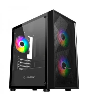 Unykach MIR B200 Caja Gaming Micro ATX, Mini ITX - Lateral de Vidrio Templado - 3.5", 2.5" - USB-A 2.0, 3.0 y Audio - 3 Ventilad