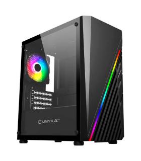 Unykach MIni Glayze Caja Micro-ATX - Iluminacion ARGB - Ventana Lateral Cristal Templado - USB-A 2.0/3.0 y Audio - 1 Ventilador.